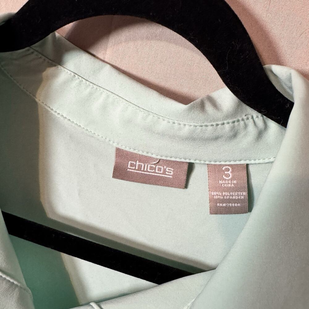 Chicos Blouse Womens 3 Light Teal Collared Button Up Long Sleeve Two Pocket Top - Picture 3 of 4